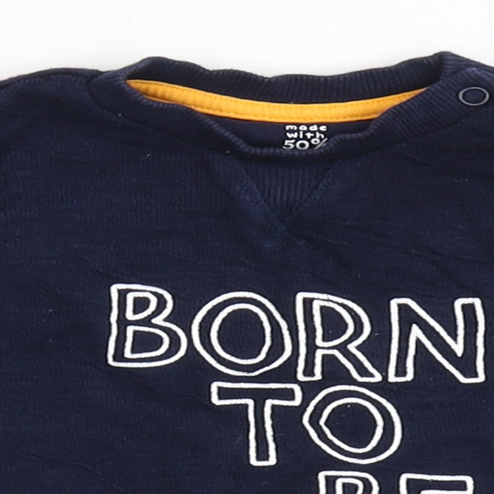 F&F Boys Blue  100% Cotton Basic T-Shirt Size 3-6 Months Round Neck Pullover - Born To Be Cool