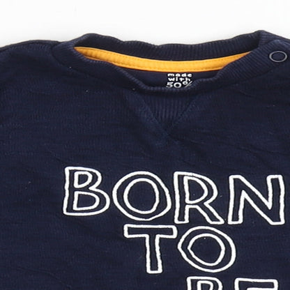 F&F Boys Blue  100% Cotton Basic T-Shirt Size 3-6 Months Round Neck Pullover - Born To Be Cool