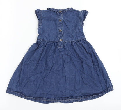 George Girls Blue  100% Cotton A-Line  Size 12-18 Months  Round Neck Button