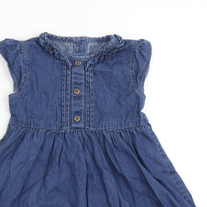 George Girls Blue  100% Cotton A-Line  Size 12-18 Months  Round Neck Button