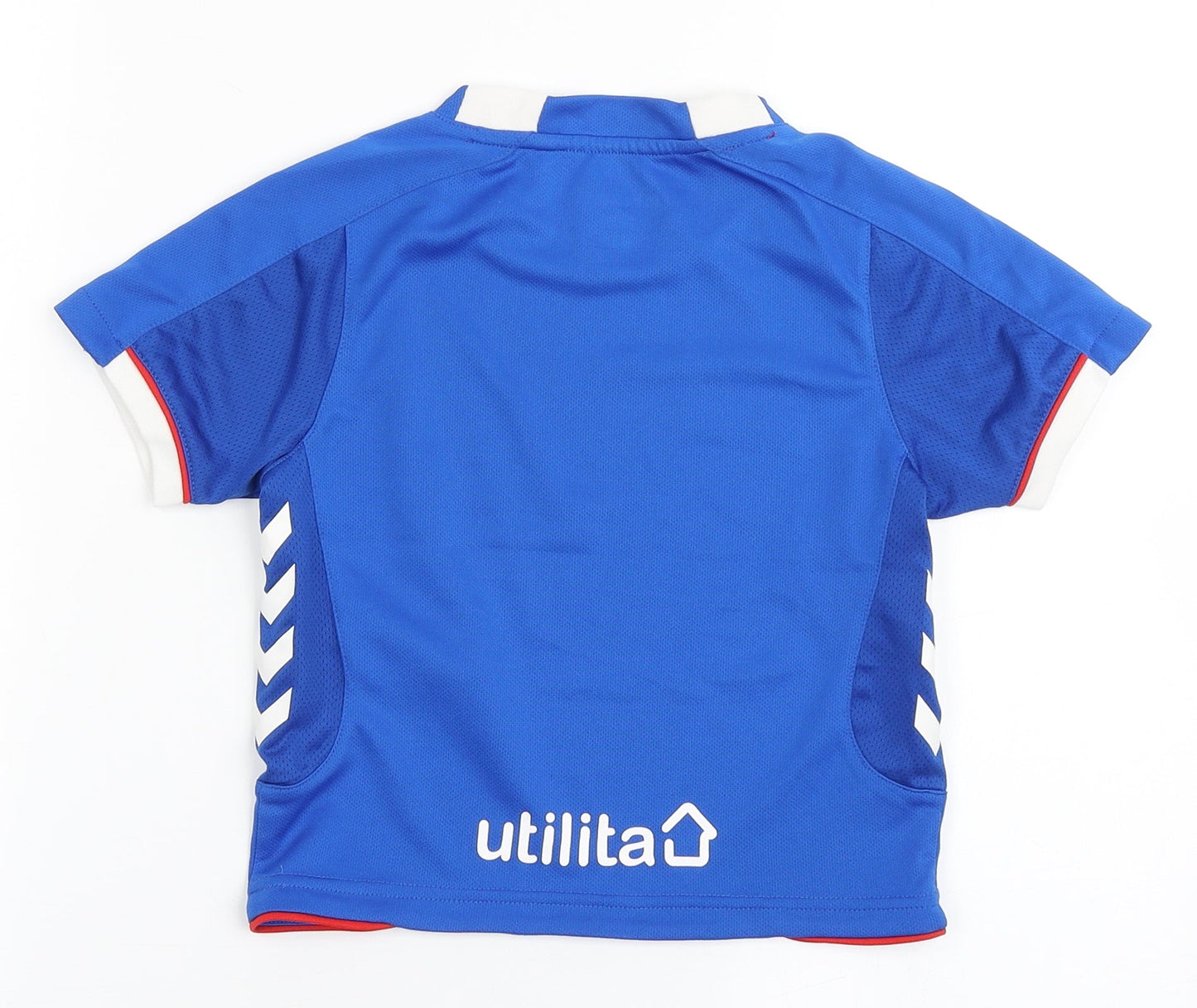Hummel Boys Blue  100% Polyester Jersey T-Shirt Size 2-3 Years Round Neck Pullover - Rangers FC