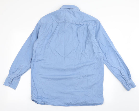 Samuel Windsor Mens Blue  Cotton  Button-Up Size L Collared Button