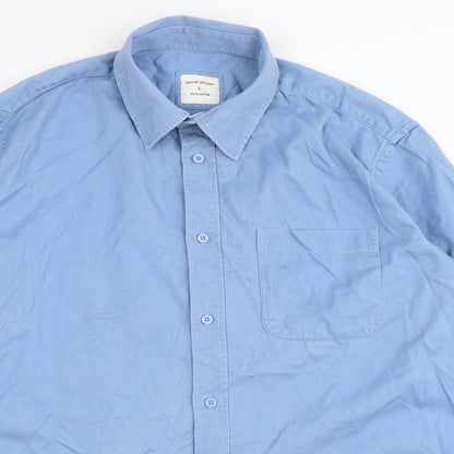 Samuel Windsor Mens Blue  Cotton  Button-Up Size L Collared Button