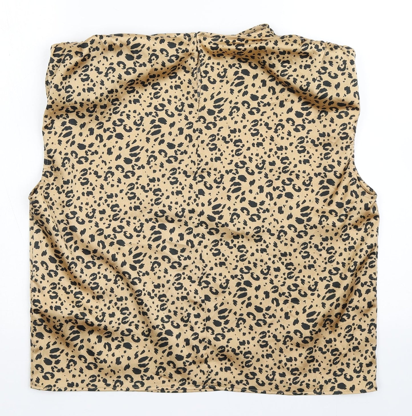 Primark Womens Brown Animal Print Polyester Basic Blouse Size 8 Round Neck