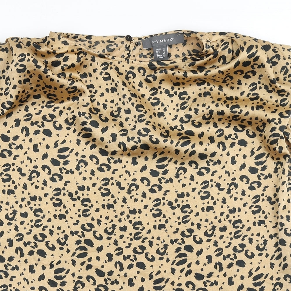 Primark Womens Brown Animal Print Polyester Basic Blouse Size 8 Round Neck
