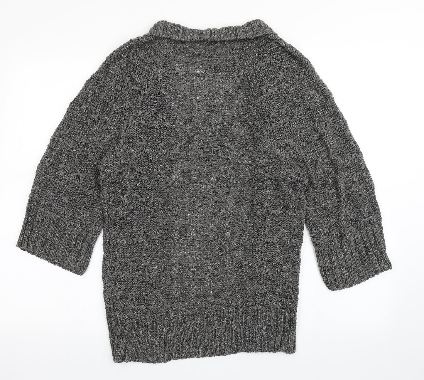 TU Womens Grey V-Neck  Acrylic Cardigan Jumper Size 8