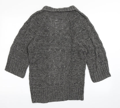 TU Womens Grey V-Neck  Acrylic Cardigan Jumper Size 8