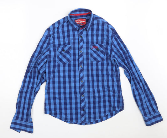 Mens UK Size S KINGPIN Blue  Button-Up Long Sleeve Casual Shirt