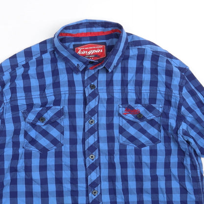 Mens UK Size S KINGPIN Blue  Button-Up Long Sleeve Casual Shirt