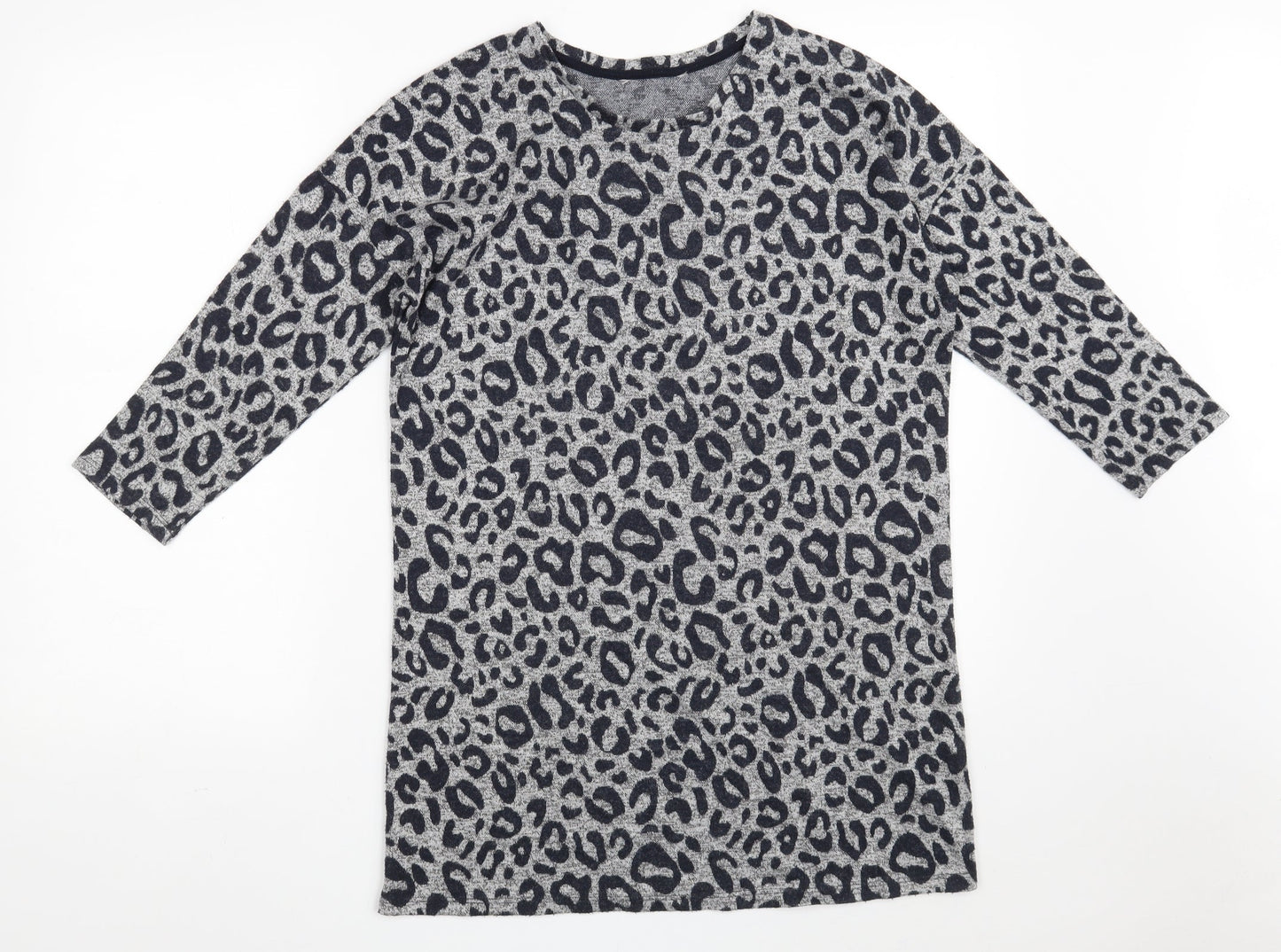 TU Womens Grey Round Neck Animal Print Viscose Pullover Jumper Size 8