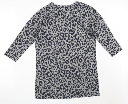 TU Womens Grey Round Neck Animal Print Viscose Pullover Jumper Size 8