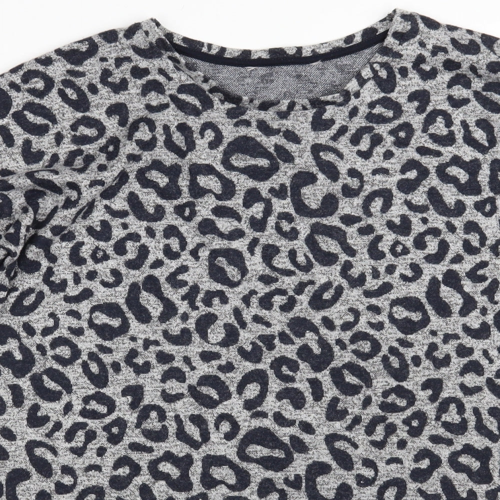 TU Womens Grey Round Neck Animal Print Viscose Pullover Jumper Size 8
