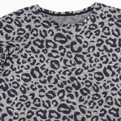 TU Womens Grey Round Neck Animal Print Viscose Pullover Jumper Size 8