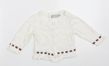 JPW JUNIOR Girls White  100% Cotton Cardigan Jumper Size 6-9 Months  Button