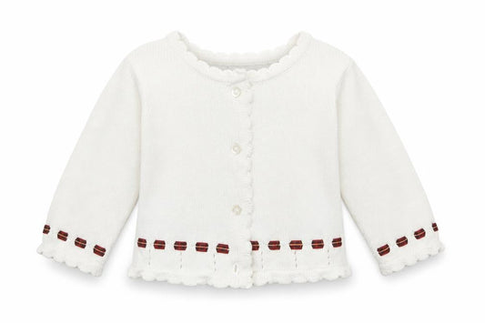 JPW JUNIOR Girls White  100% Cotton Cardigan Jumper Size 6-9 Months  Button