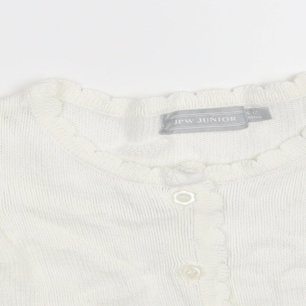 JPW JUNIOR Girls White  100% Cotton Cardigan Jumper Size 6-9 Months  Button