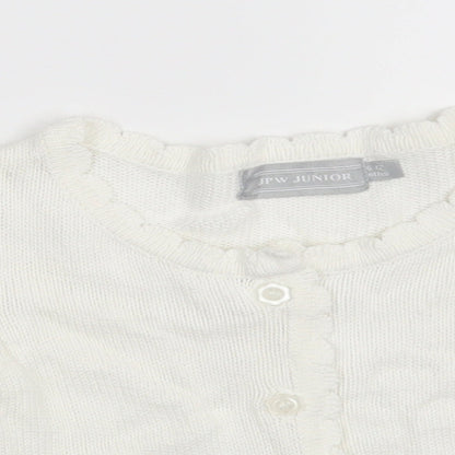 JPW JUNIOR Girls White  100% Cotton Cardigan Jumper Size 6-9 Months  Button