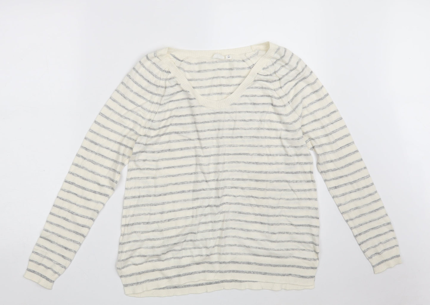 Gap Womens White V-Neck Striped Acrylic Pullover Jumper Size S