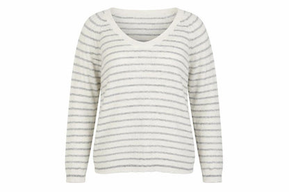Gap Womens White V-Neck Striped Acrylic Pullover Jumper Size S