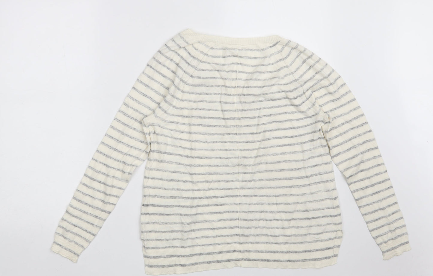 Gap Womens White V-Neck Striped Acrylic Pullover Jumper Size S