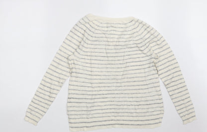 Gap Womens White V-Neck Striped Acrylic Pullover Jumper Size S