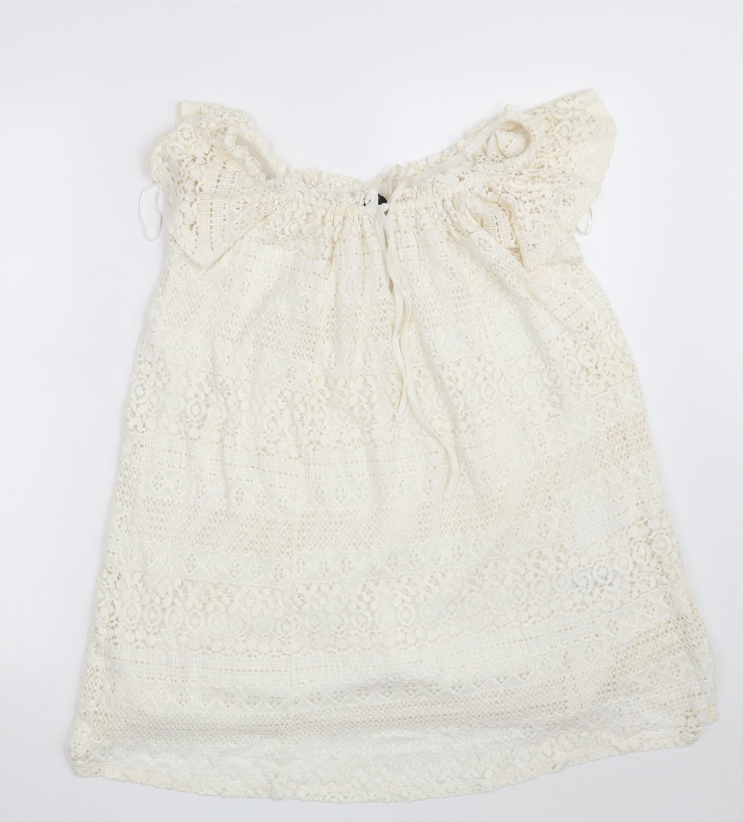 Topshop Womens Ivory Floral Cotton A-Line  Size 6  Boat Neck