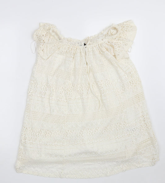 Topshop Womens Ivory Floral Cotton A-Line  Size 6  Boat Neck