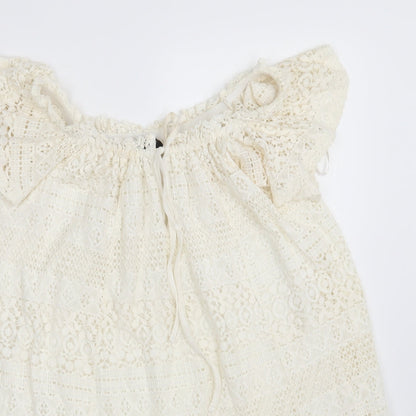 Topshop Womens Ivory Floral Cotton A-Line  Size 6  Boat Neck