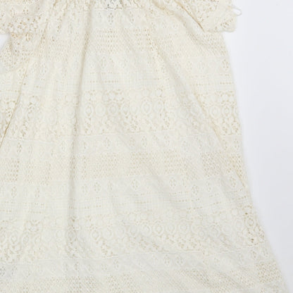 Topshop Womens Ivory Floral Cotton A-Line  Size 6  Boat Neck