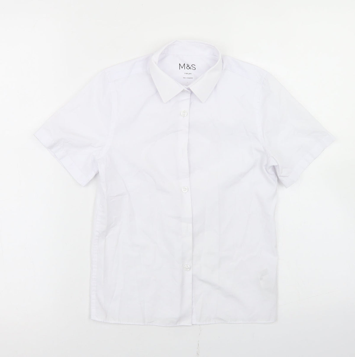 Additional front view of Marks & Spencer boys’ white polyester basic button-up, size 7-8, years collared button - school wear