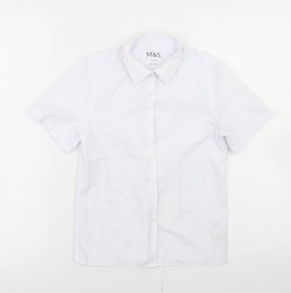 Additional front view of Marks & Spencer boys’ white polyester basic button-up, size 7-8, years collared button - school wear