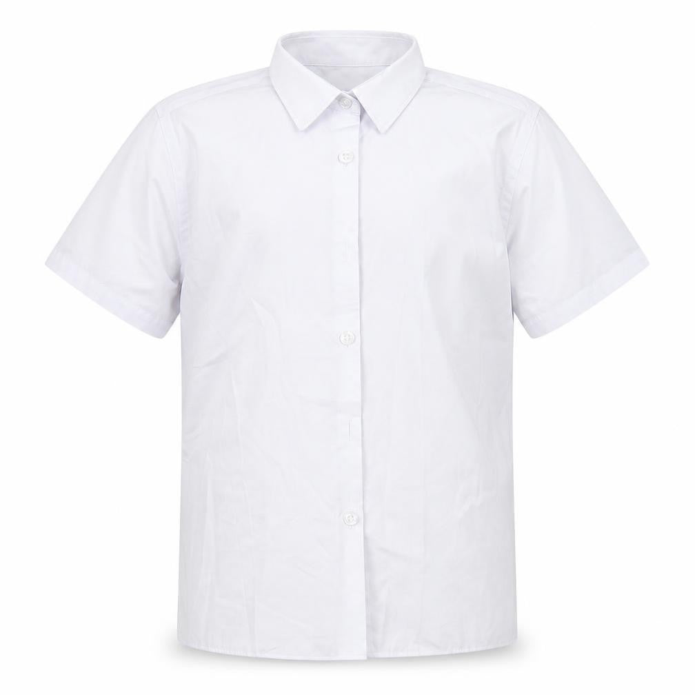 Front view of Marks & Spencer boys’ white polyester basic button-up, size 7-8, years collared button - school wear