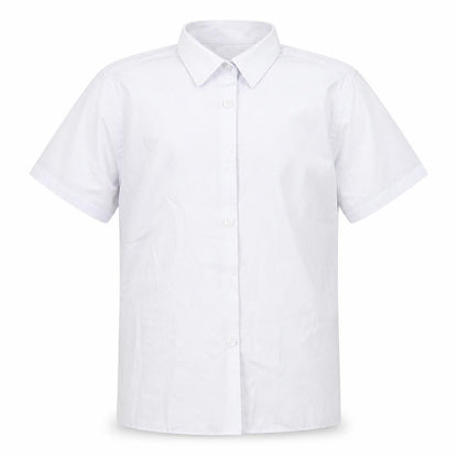 Front view of Marks & Spencer boys’ white polyester basic button-up, size 7-8, years collared button - school wear