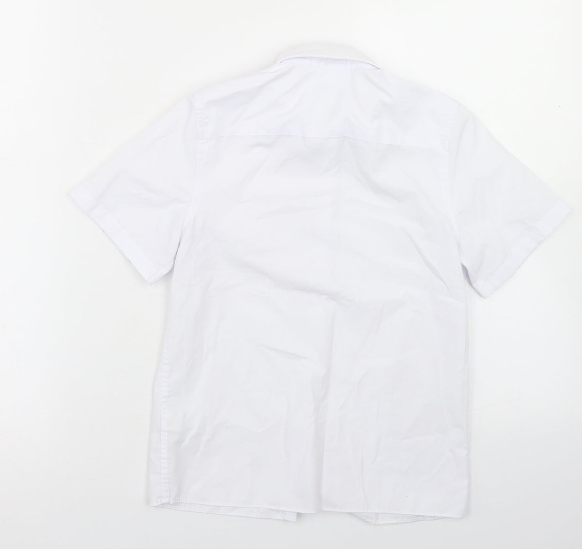 Back view of Marks & Spencer boys’ white polyester basic button-up, size 7-8, years collared button - school wear