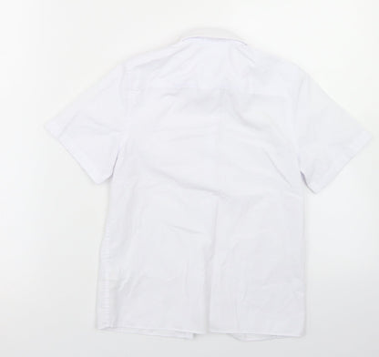 Back view of Marks & Spencer boys’ white polyester basic button-up, size 7-8, years collared button - school wear