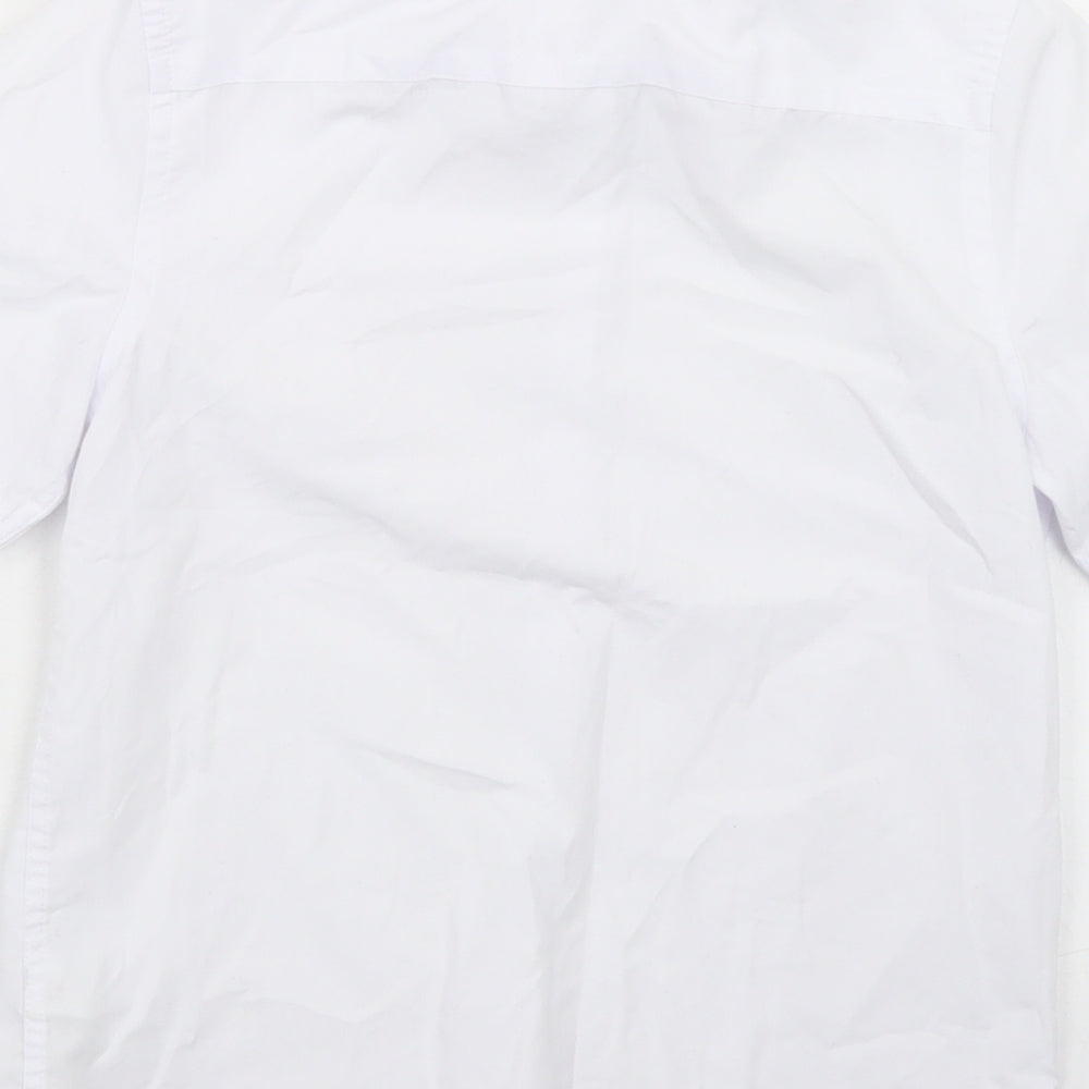 Brand and care label for Marks & Spencer boys’ white polyester basic button-up, size 7-8, years collared button - school wear