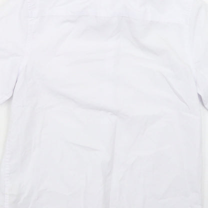Brand and care label for Marks & Spencer boys’ white polyester basic button-up, size 7-8, years collared button - school wear