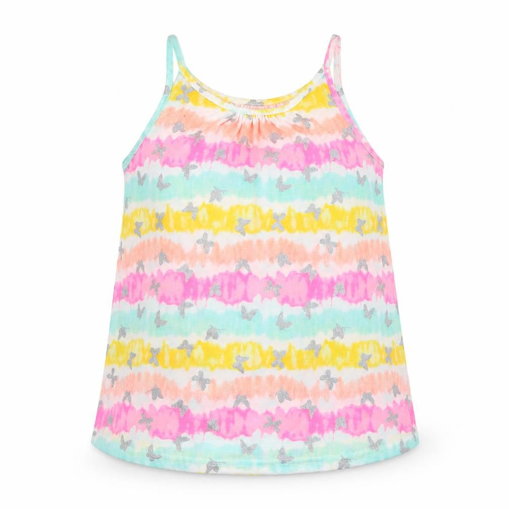 Front view of Isaac Mizrahi girls’ multicoloured floral polyester camisole t-shirt, size 7-8, years round neck - tie dye