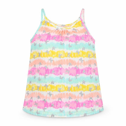 Front view of Isaac Mizrahi girls’ multicoloured floral polyester camisole t-shirt, size 7-8, years round neck - tie dye
