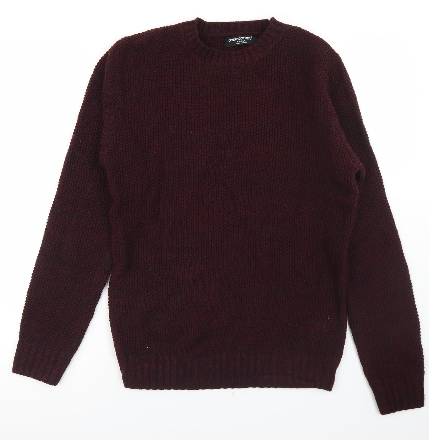 Cedar Wood State Mens Purple Crew Neck  Acrylic Pullover Jumper Size S