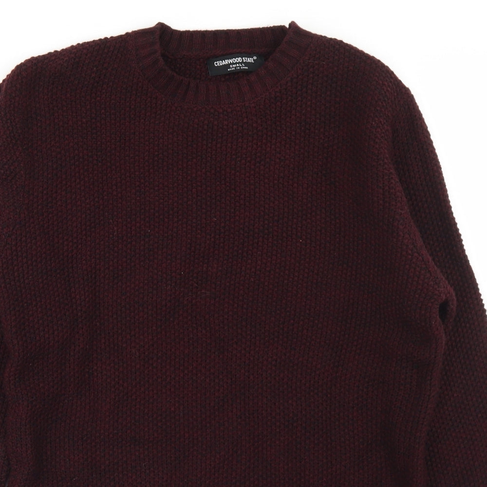 Cedar Wood State Mens Purple Crew Neck  Acrylic Pullover Jumper Size S