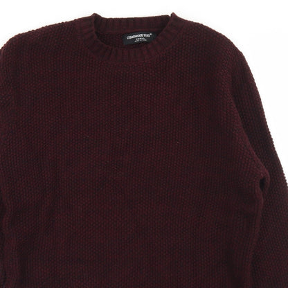 Cedar Wood State Mens Purple Crew Neck  Acrylic Pullover Jumper Size S