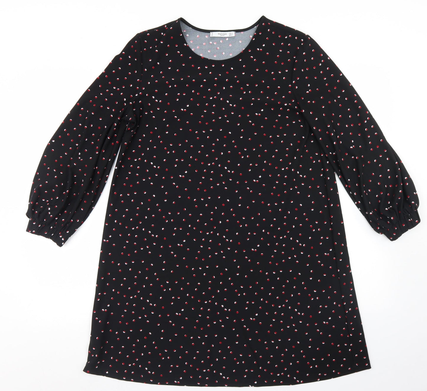 Mango Womens Black Polka Dot Polyester A-Line  Size M  Round Neck