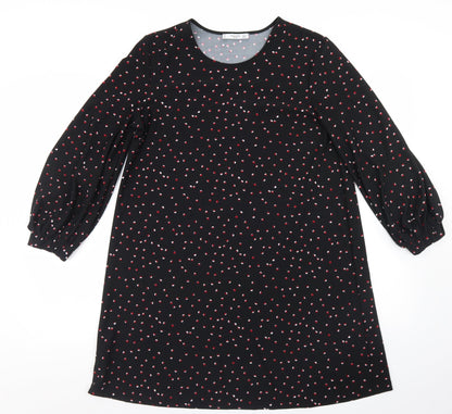 Mango Womens Black Polka Dot Polyester A-Line  Size M  Round Neck