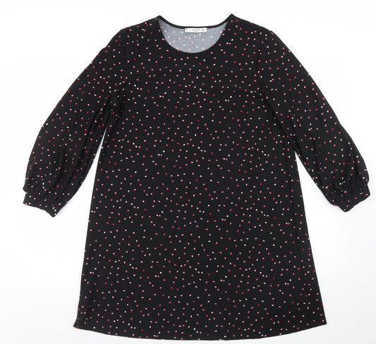 Mango Womens Black Polka Dot Polyester A-Line  Size M  Round Neck