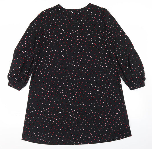 Mango Womens Black Polka Dot Polyester A-Line  Size M  Round Neck