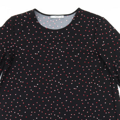 Mango Womens Black Polka Dot Polyester A-Line  Size M  Round Neck