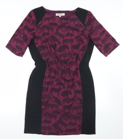 Marks and Spencer Womens Purple Geometric Polyester Sheath  Size 12  Round Neck  - Leopard Print