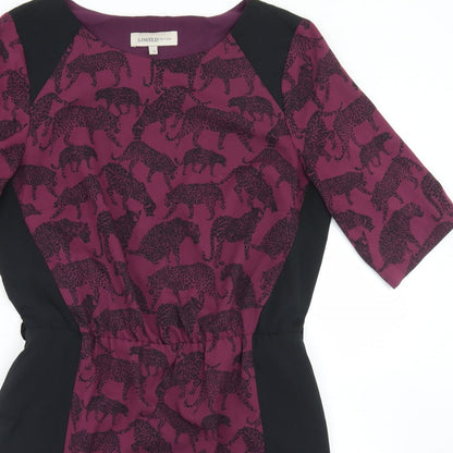 Marks and Spencer Womens Purple Geometric Polyester Sheath  Size 12  Round Neck  - Leopard Print