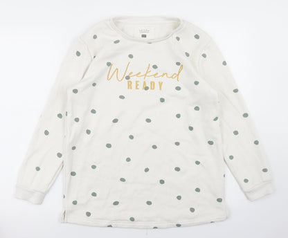 Additional front view of F&F women’s white polka dot polyester pullover sweatshirt, size S, - weekend ready